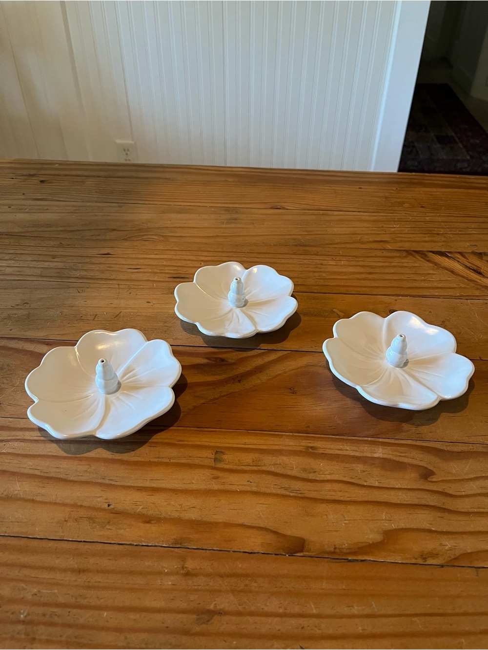 White Ceramic Lotus Flower Incense Burner Set of 3